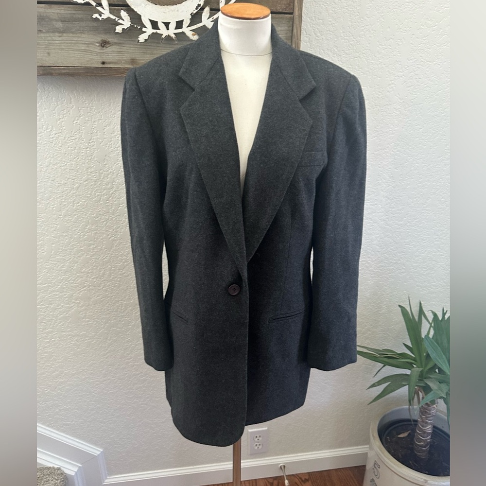 Lands End Wool Cashmere blend Women's Charcoal Gray Blazer size 14